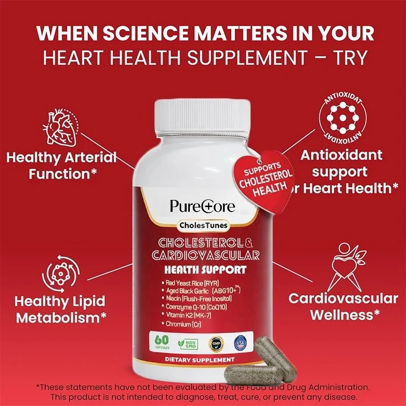 Cholesterol Support Supplement, 60 Capsules, Containing Red Yeast Rice, Aged Black Garlic, Coenzyme Q10, Niacin