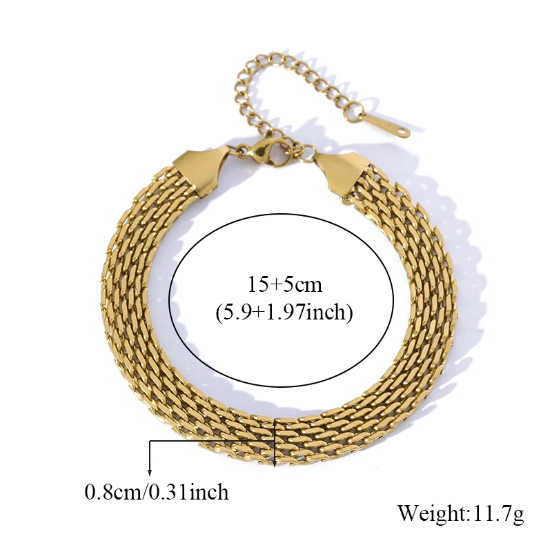 EILIECK 316L Edelstahl Goldfarbenes Breites Kettenhalsketten-Armband-Set für Damen, Trendiger Wasserdichter Schmuck-Set, Geschenk für Damen – Detail 9