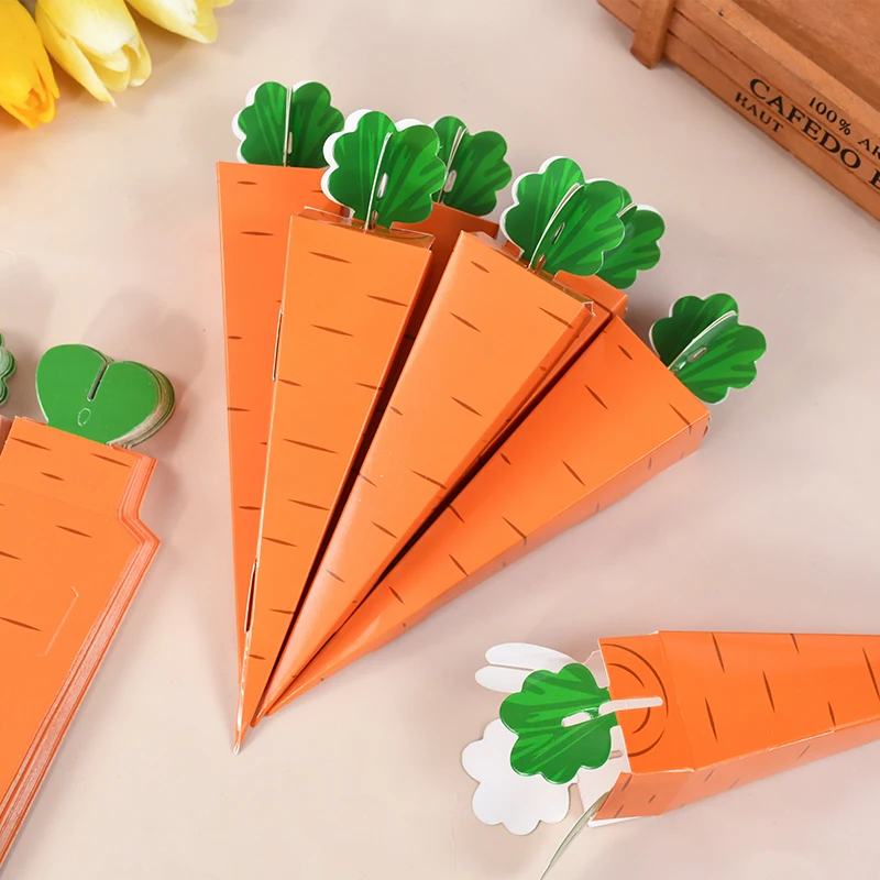 12pcs Easter Carrot Paper Candy Box Bunny Rabbit Cookie Snack Packaging Bags Spring Easter Party Decoration Kids Birthday Favors