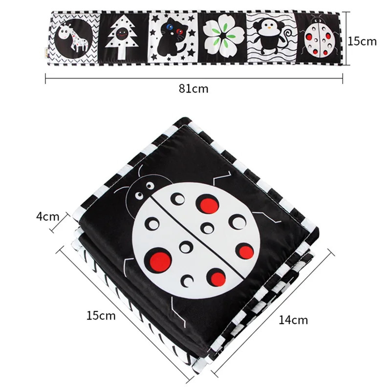 Black and White High Contrast Soft Book for Baby Educational Toys Activity Bed Cloth Book Crib Toys for Newborn 0 12 Months