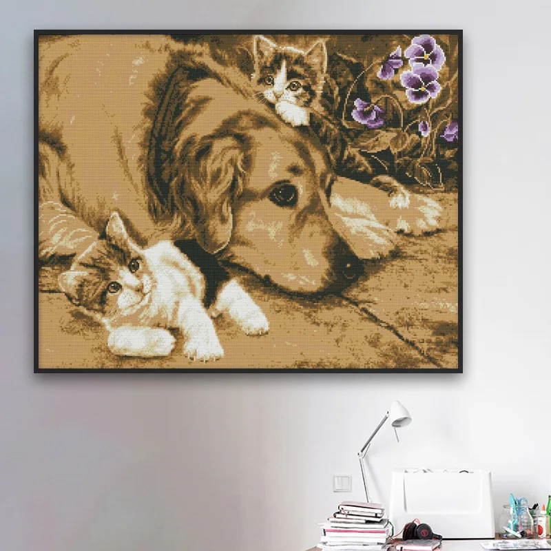Printed cross stitch, animal friendship living room decoration self-embroidery embroidery