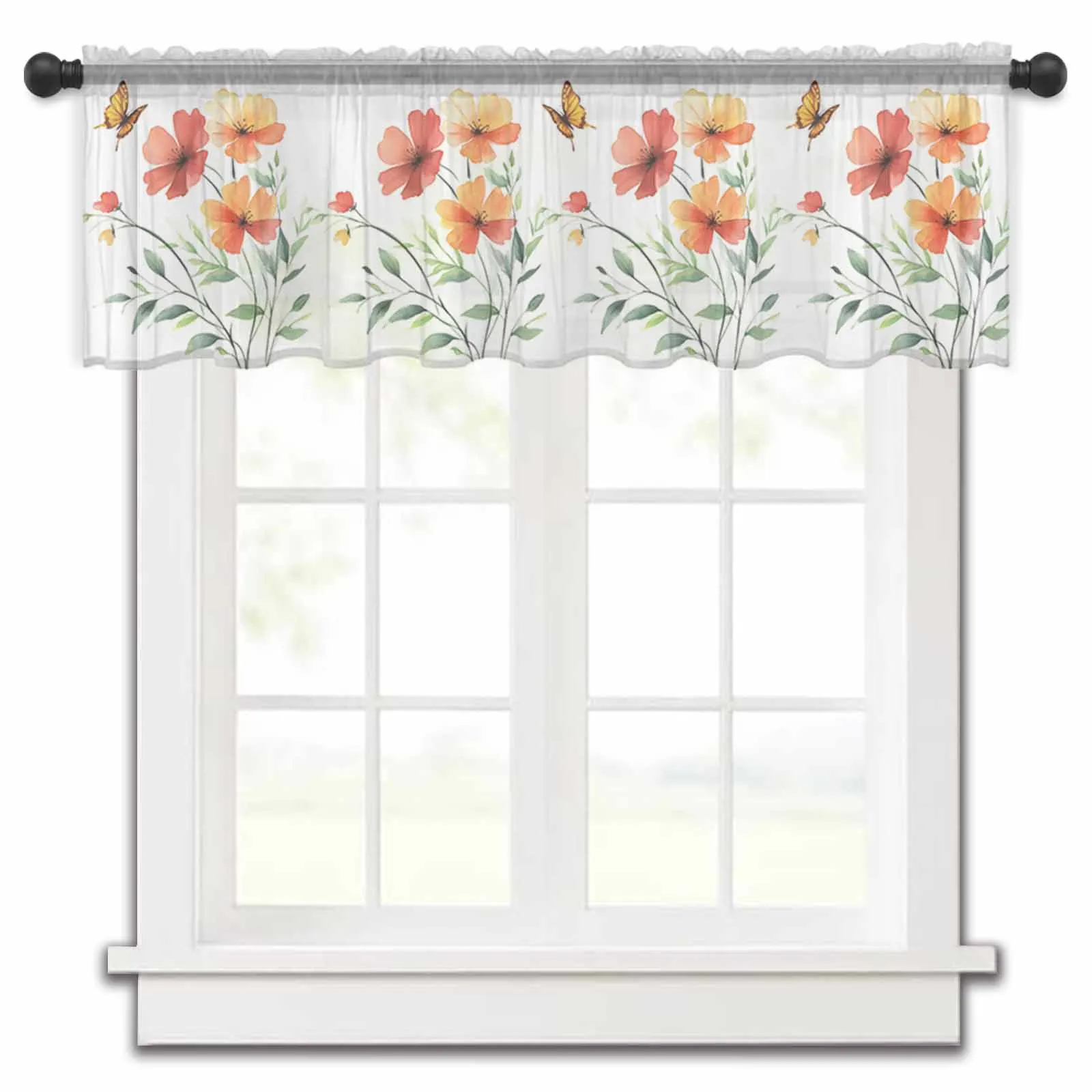 

Watercolor Butterfly Flowers Kitchen Sheer Curtains Tulle Short Curtain Bedroom Living Room Voile Drapes Home Decor