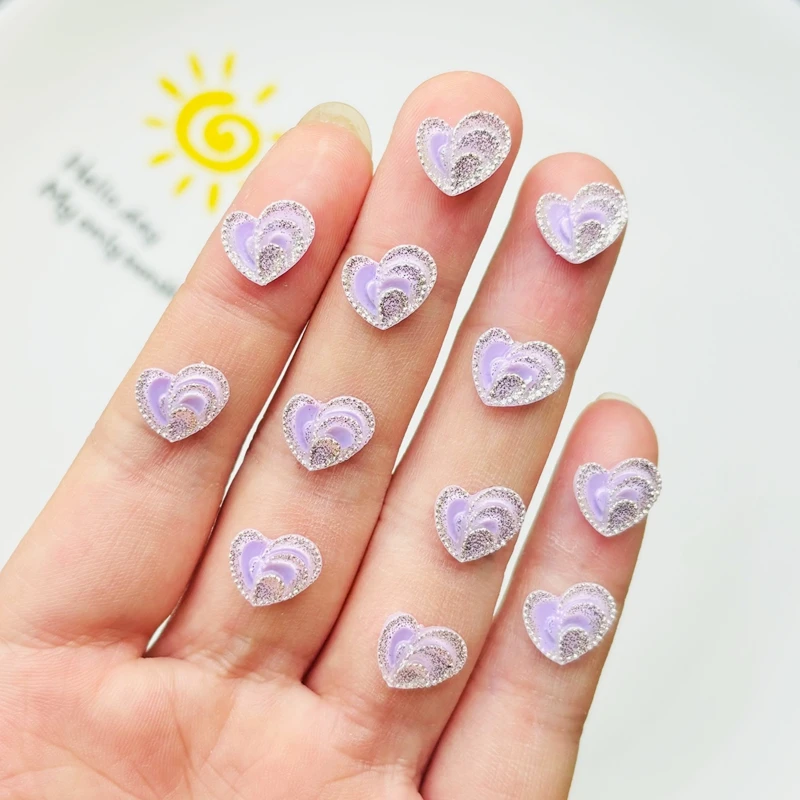 

50 Pcs Cute Cartoon Purple Petal Peach Heart Resin Figurine Crafts Cabochon Ornament Jewelry Manicure Hairpin Making Accessories