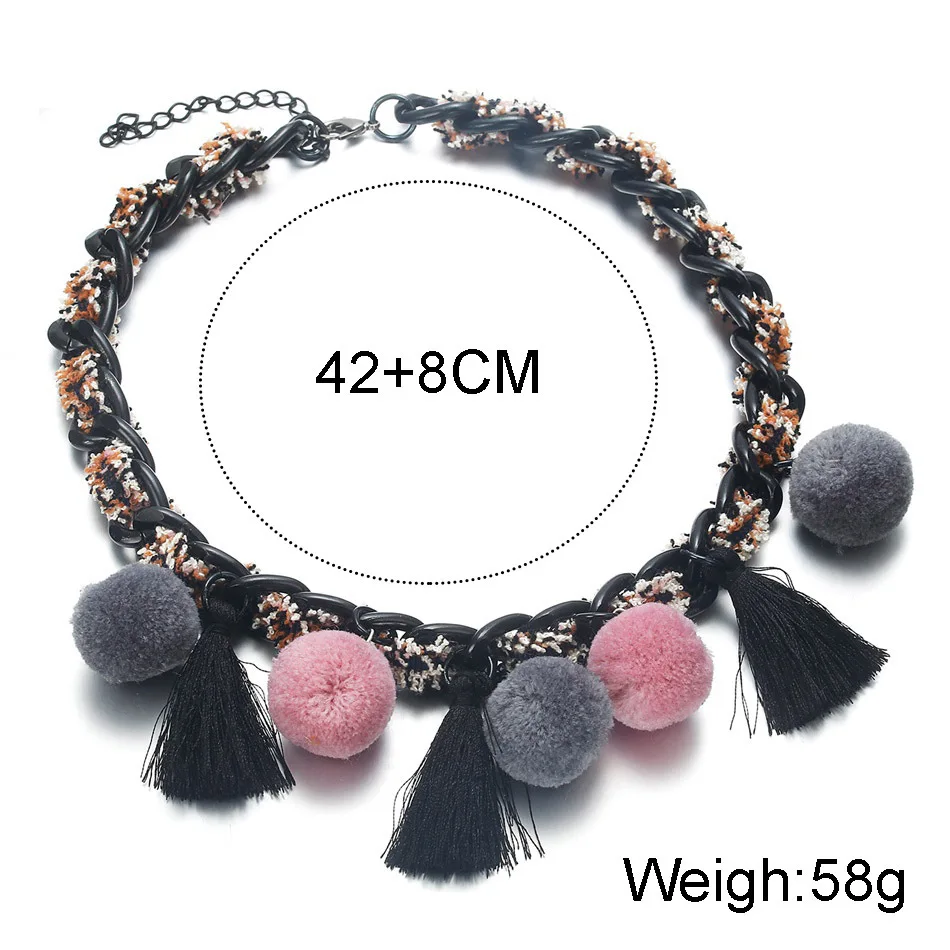 Retro autumn and winter women's necklace fringed pom-pom pendant necklace jewelry pure handmade cross-border new popular jewelry