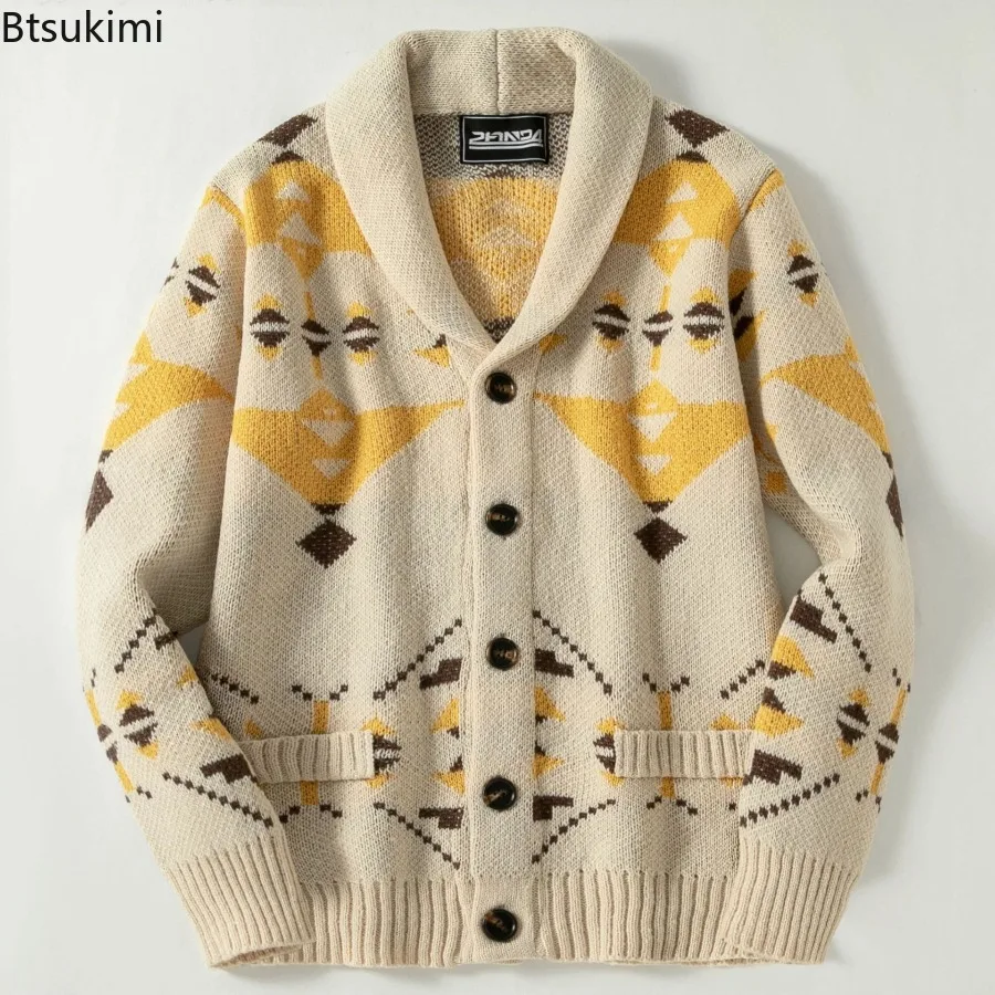 2026 Men\'s Thick Warm Cardigan Sweaters Oversized Harajuku Cartoon Knitted Sweater Pullover Male Streetwear Knitwear Men Tops