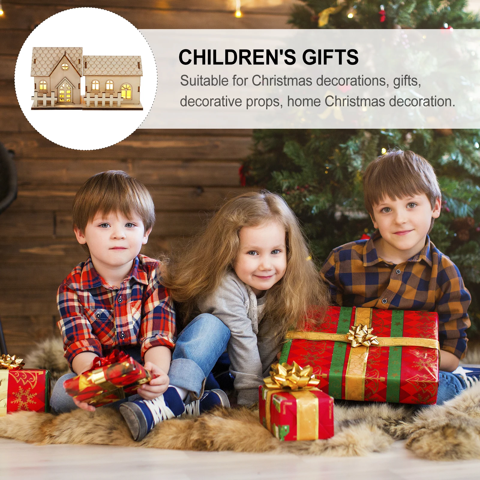 

2Pcs Glowing Wooden Log Cabins Creative Christmas Tabletop Decorations for Living Room Bedroom Mall Xmas Atmosphere Decor