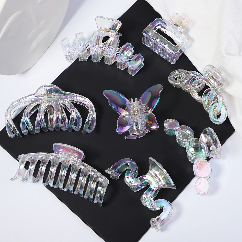 New Women Transparent Colorful Geometric Hair Claws Sweet Hair Clips Headband Hairpins Hair Crab Girls Headwear Hair Accessories