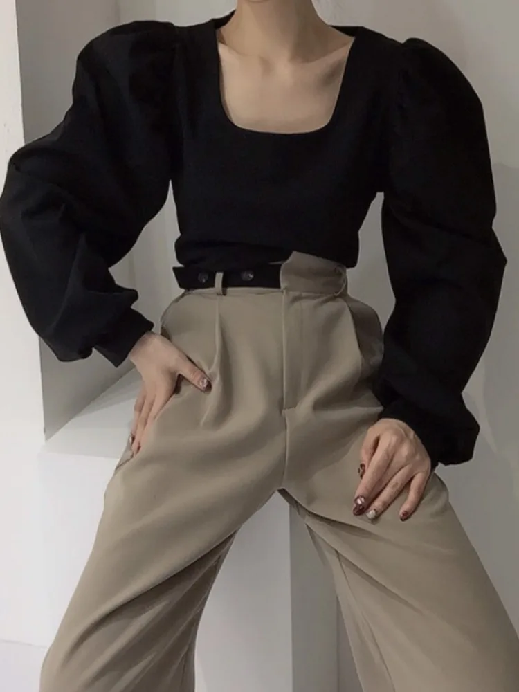 เสื้อผู้หญิงเอเล ฮีปเบิร์น ทรงสี่เหลี่ยม แขนพอง ยาว แฟชั่นฤดูใบไม้ร่วง รุ่นใหม่ สวยมีเสน่ห์