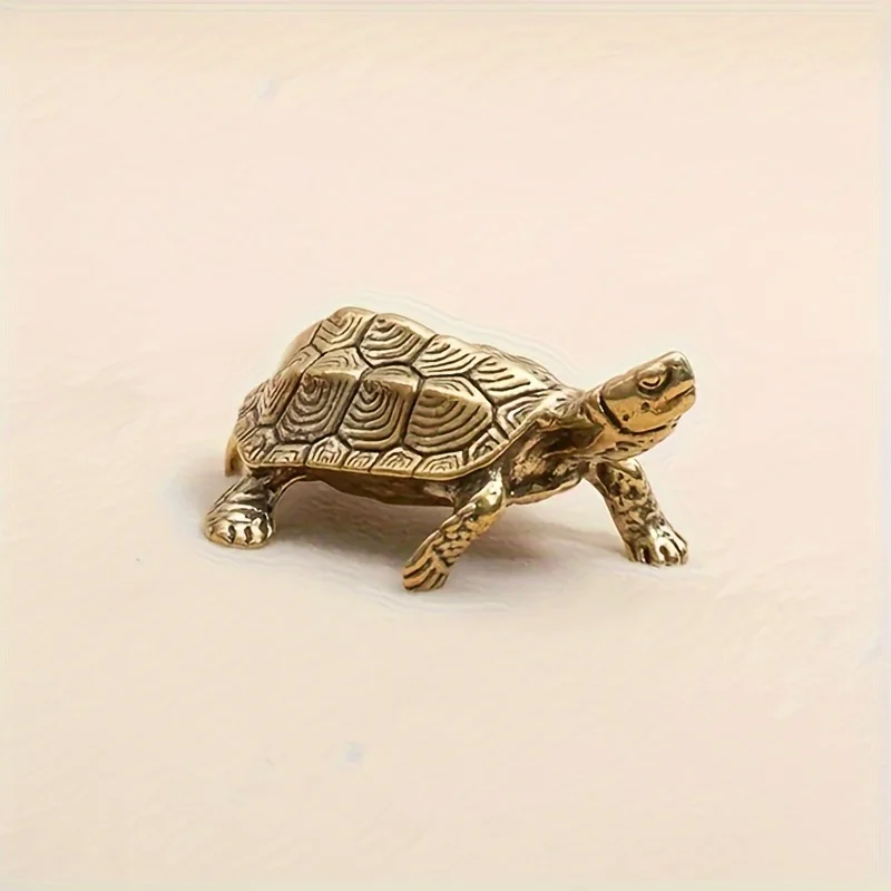 1PC Pure Copper Turtle Statue Vintage Brass Tortoise Figurines Desktop Feng Shui Ornament Miniatures Antique Tea Pet Crafts Gift
