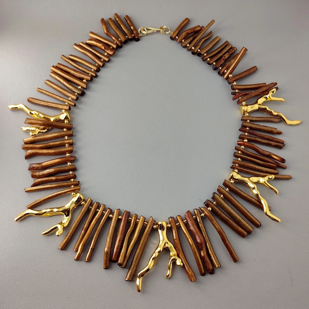 

Y·YING Woman Choker Golden Color Coral Resin Branch Necklace Jewelry Fashion Accessory