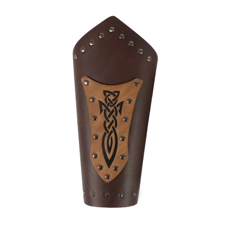 Medieval Wristband Men Cosplay Studs Embossed Bracer Gauntlet for Men Cosplay PU Wristband for Photoshoots and Stage