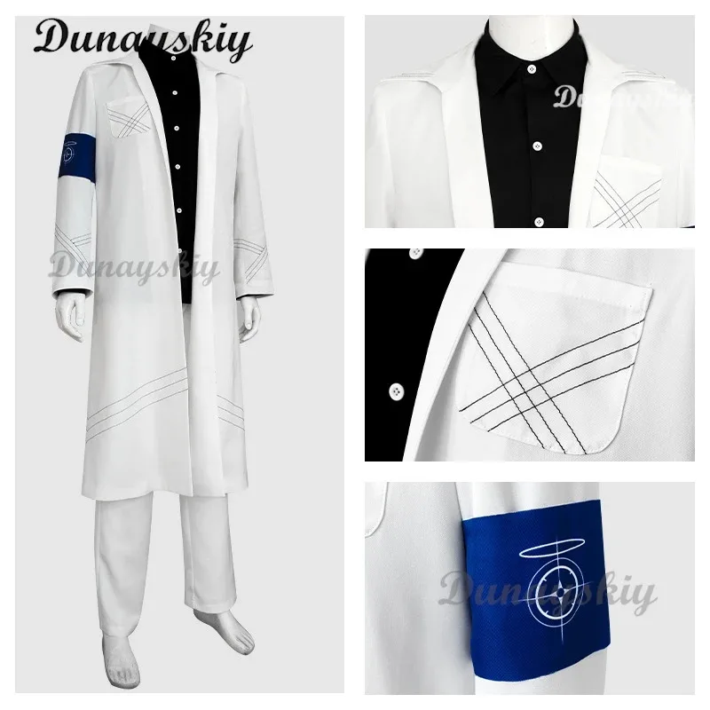 

El Game Blue Archive Teacher Schale Working Cosplay Costume Wig White Long Coat Shirt Uniform Adult Man Halloween Christmas Suit
