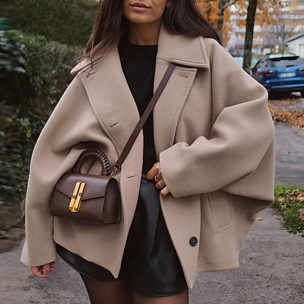 معطف نسائي شتوي كاجوال بنمط عناصر زخرفية ملابس علوية مريحة للطقس البارد