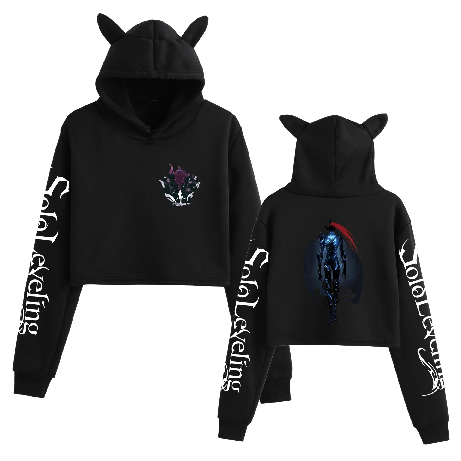 

Solo Leveling Vintage 90s Streetwear logo Hoodie Merch Hoodies Sweatshirts for Girls Cat Ear Crop Fashion Sports Pullover