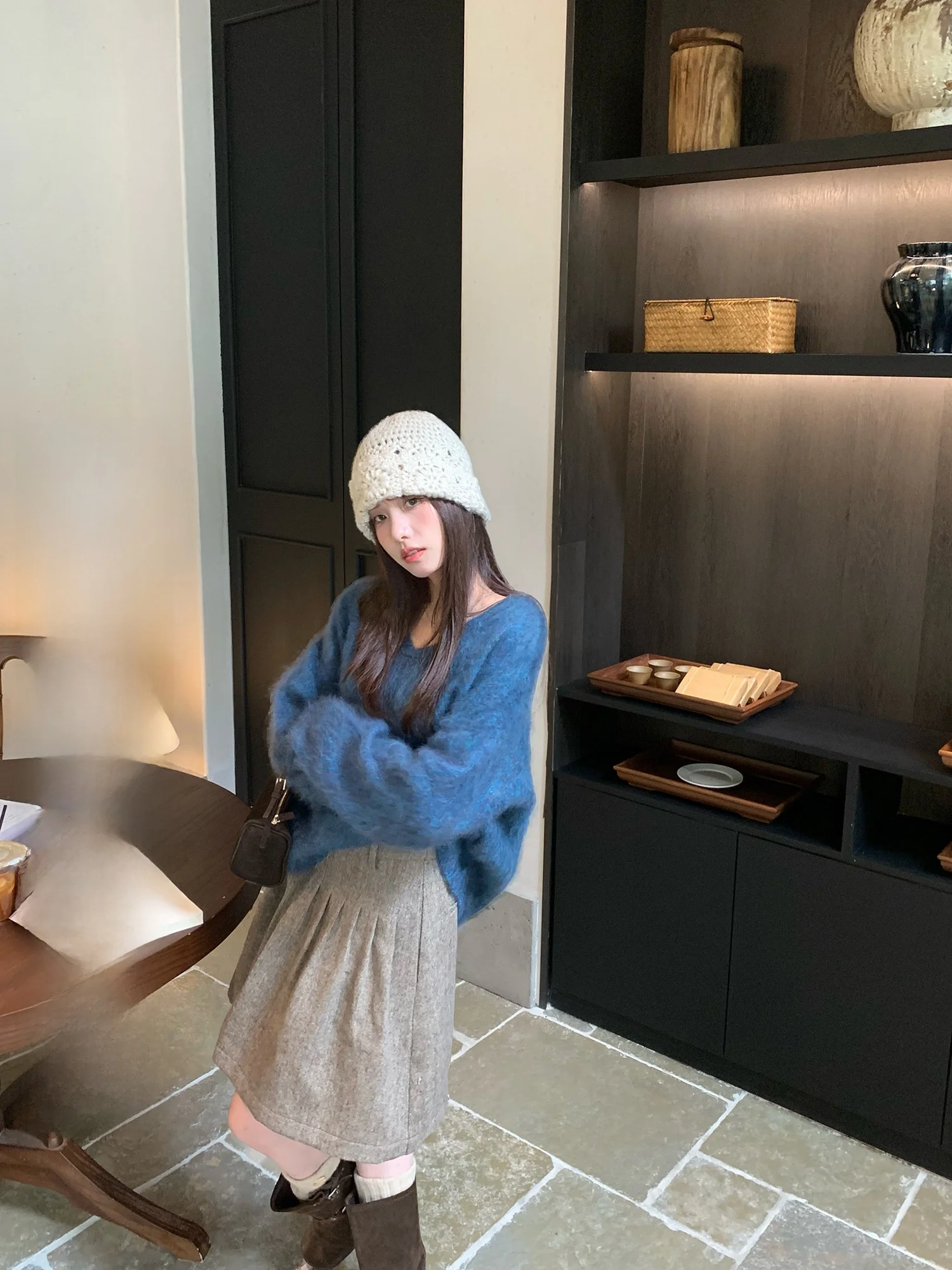 

Advanced Version 270g 00 Wool Lazy Fce V-Ne Sweater Women Winter Loose Fit Warmth Comfortable Long Sve Color Top