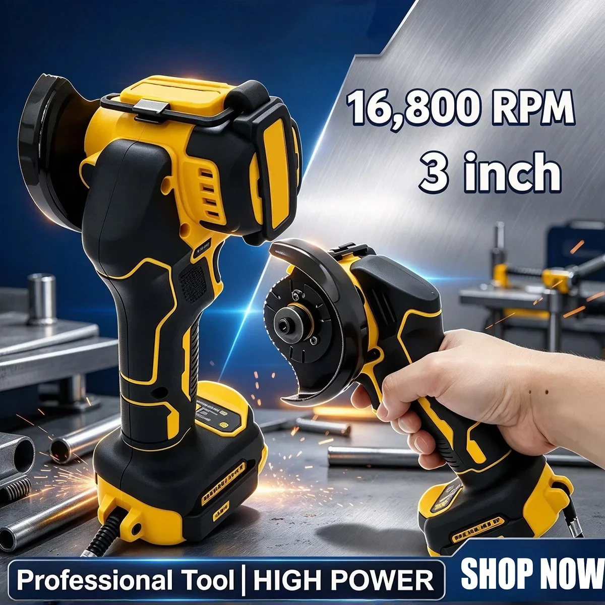 3 Inch Cordless Angle Grinder 16800RPM Brushless Motor High Power Cutting Grinding Polishing Tool for 18V/20V Battery