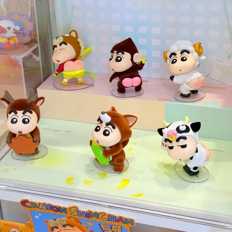 Genuíno miniso crayon shin-chan bonito animal bunda série caixa cega engraçado colecionável figura de ação decorações novidade presente modelo