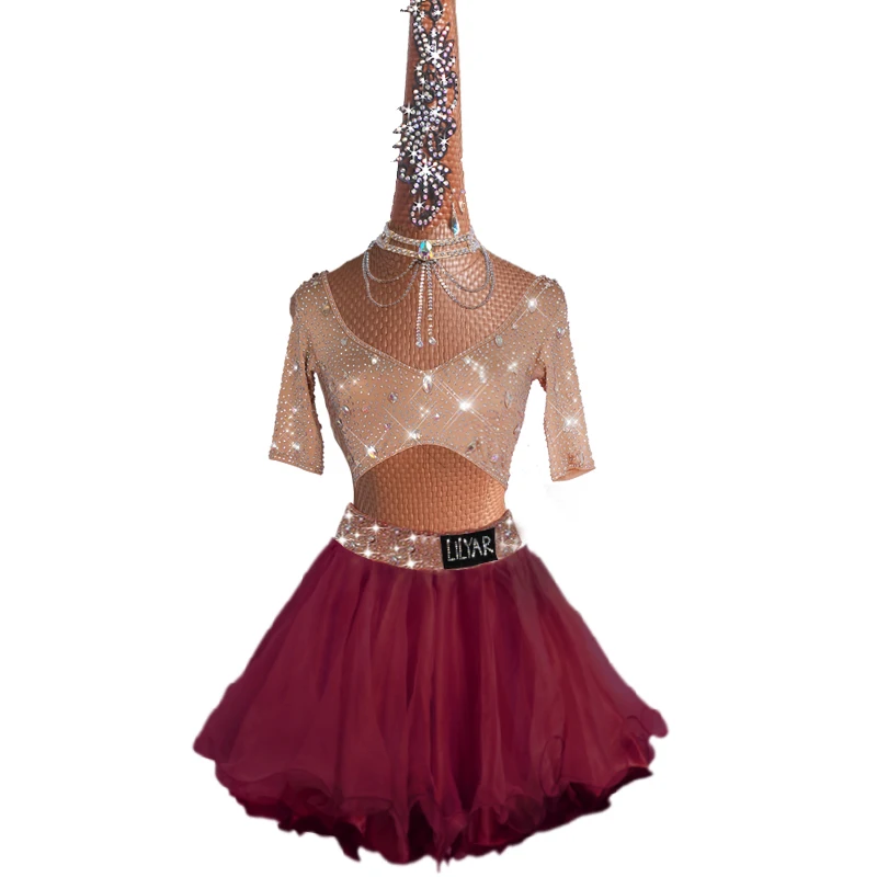 Latin dance competition costumes, performance costumes, half skirts, colorful dance skirts, short skirts, various colors