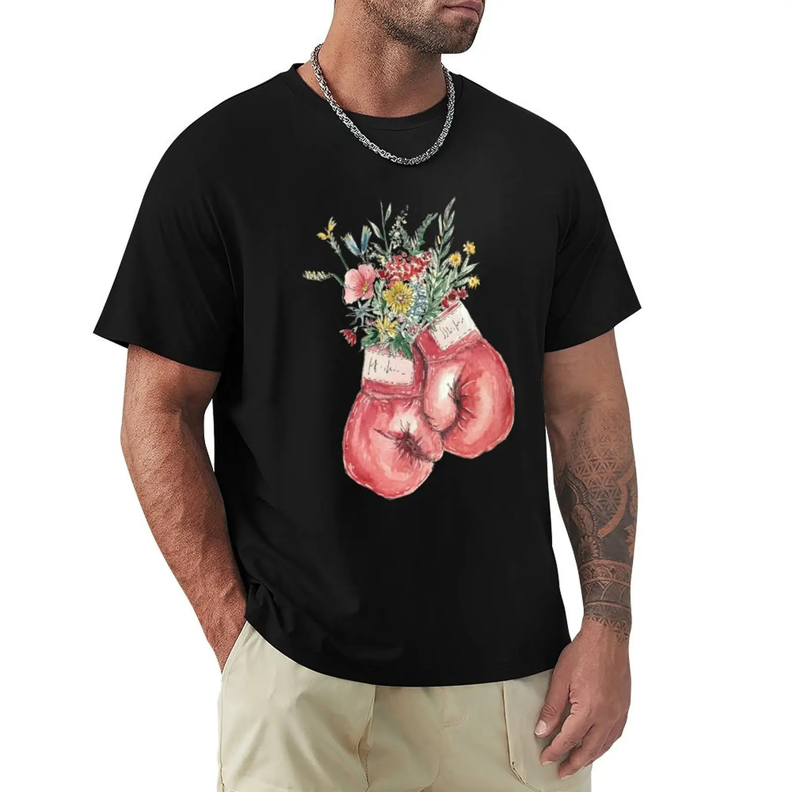 

Red boxing gloves with flowers T-Shirt anime stuff quick drying sports fans t shirt men