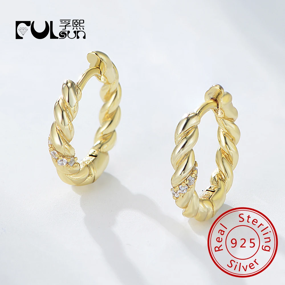 

Изящные ювелирные изделия из стерлингового серебра 925 пробы, позолоченные 14 карат, волнистые витые серьги-кольца из серебра S925 для женщин и девочек, ювелирные изделия