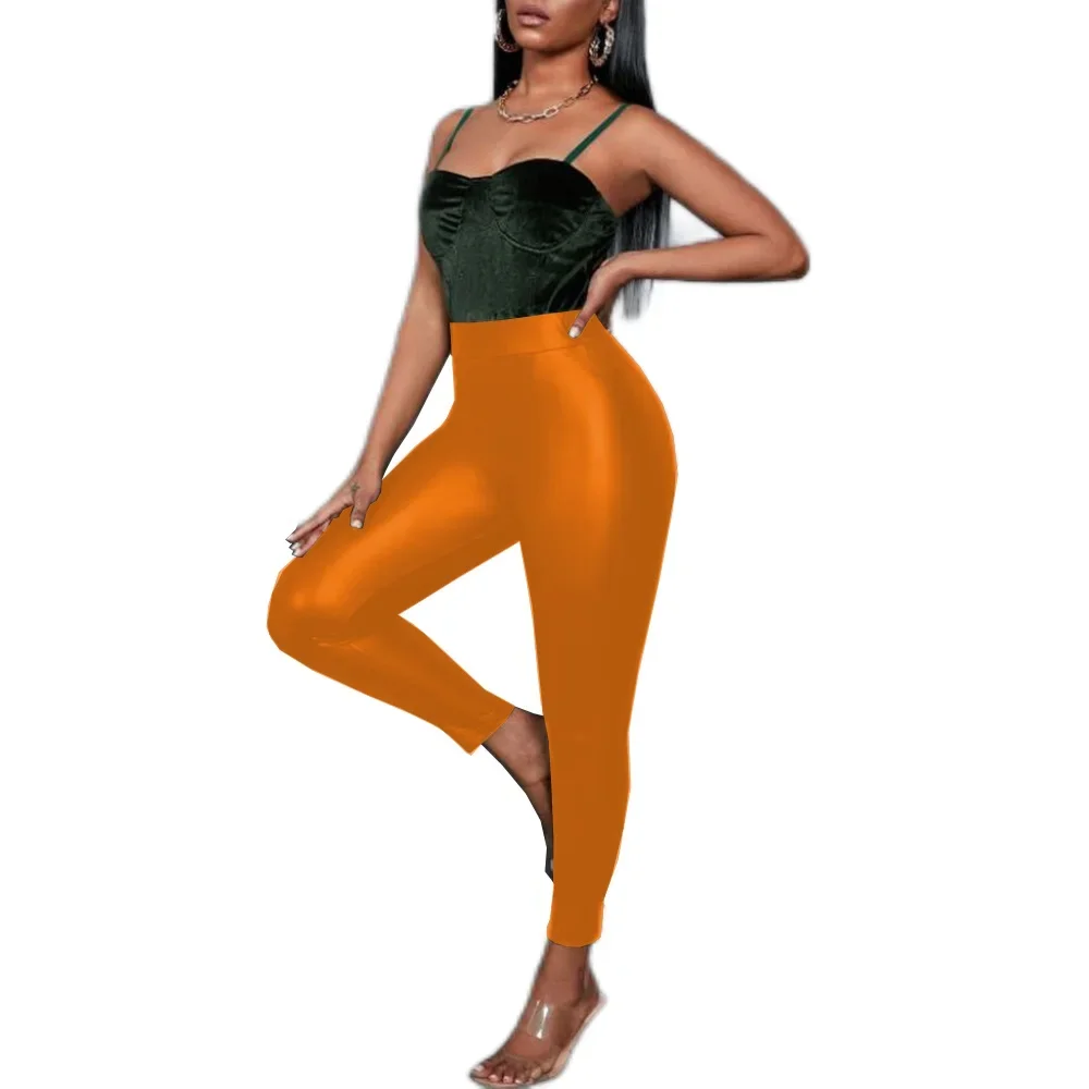 Matowe spodnie ze sztucznej skóry Wysoka talia Elastyczne legginsy Seksowne spodnie ołówkowe Slim Fit Spodnie Bodycon Spodnie damskie Legginsy Klubowy strój 7XL