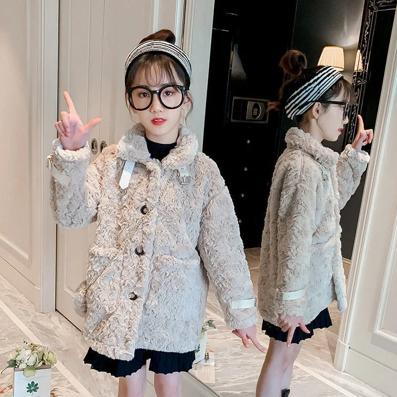 Baby Girl Winter Jacket Faux Fur Thick Toddler Teen Warm Wool Fur Coat Long Pearl Baby Outwear High Quality Girl Clothes 3-18Y