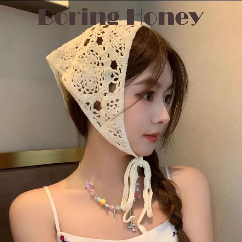 

Boring Honey Fashion Solid Color Triangular Scarf Women Sweet Lovely Ins All-Match Photo Headscarf Girls Hand-Knitted Headscarf