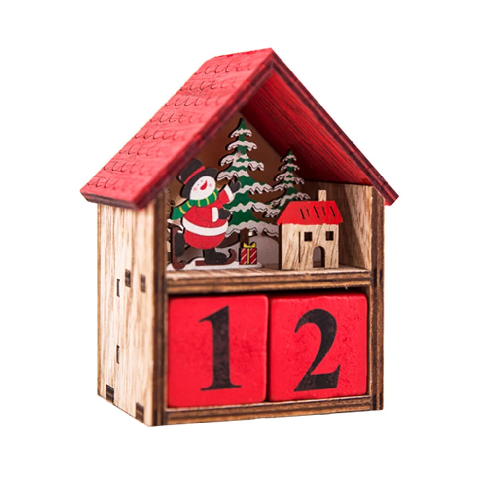 

2Pcs Illuminated Wooden House Shape Calendar Reusable Perpetual Desk Calendar Christmas Decor Luminous Vintage Block