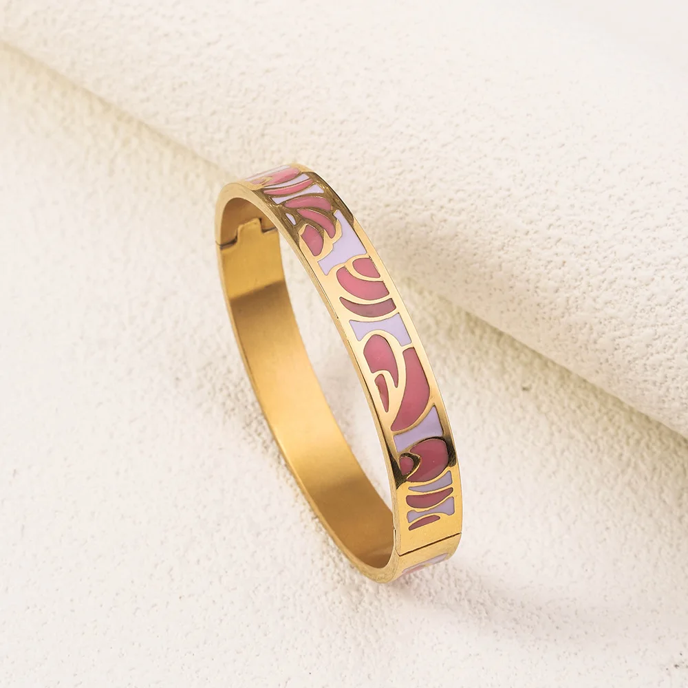 Vintage Stainless Steel Enamel Bracelet For Women Plated 18k Gold Color Open Bracelet Fashion Titanium Steel Jewelry Accessories