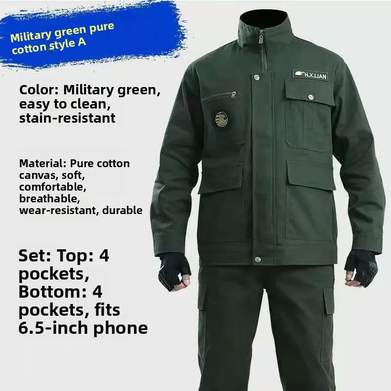 

Thiened Pure Cotton Camouflage Workwear Set for Men Anti-Heat Wearable at Construction Sites And Car Repair ops