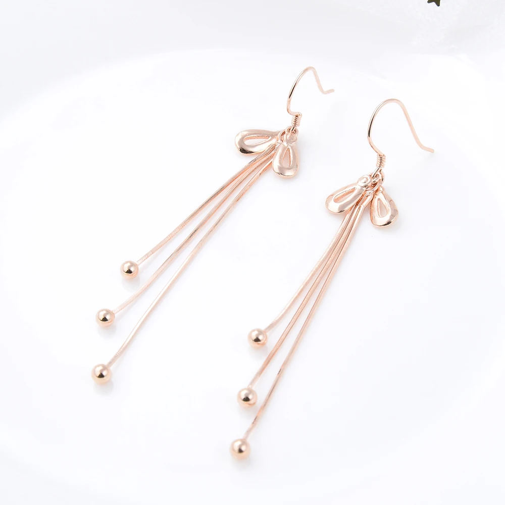 Trend Statement Minimalist 925 Sterling Silver Earrings Round Wedding Long Pendant Earrings Rose Golden Jewelry Female Gift