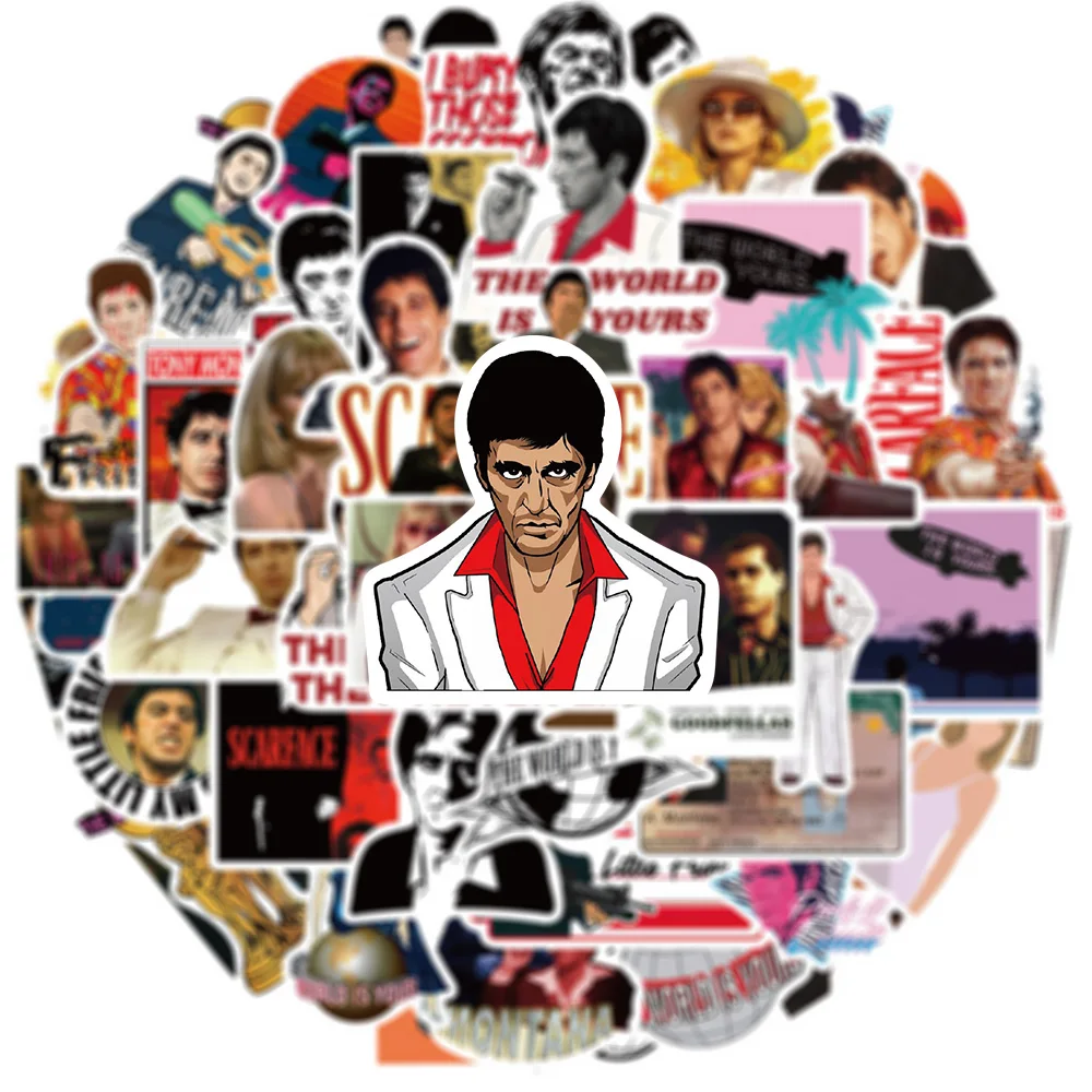 50pcs Scarface Movie Stickers Waterproof Graffiti Stationery Skateboard Car Cartoon Cool Sticker DIY Decals Toys Gifts