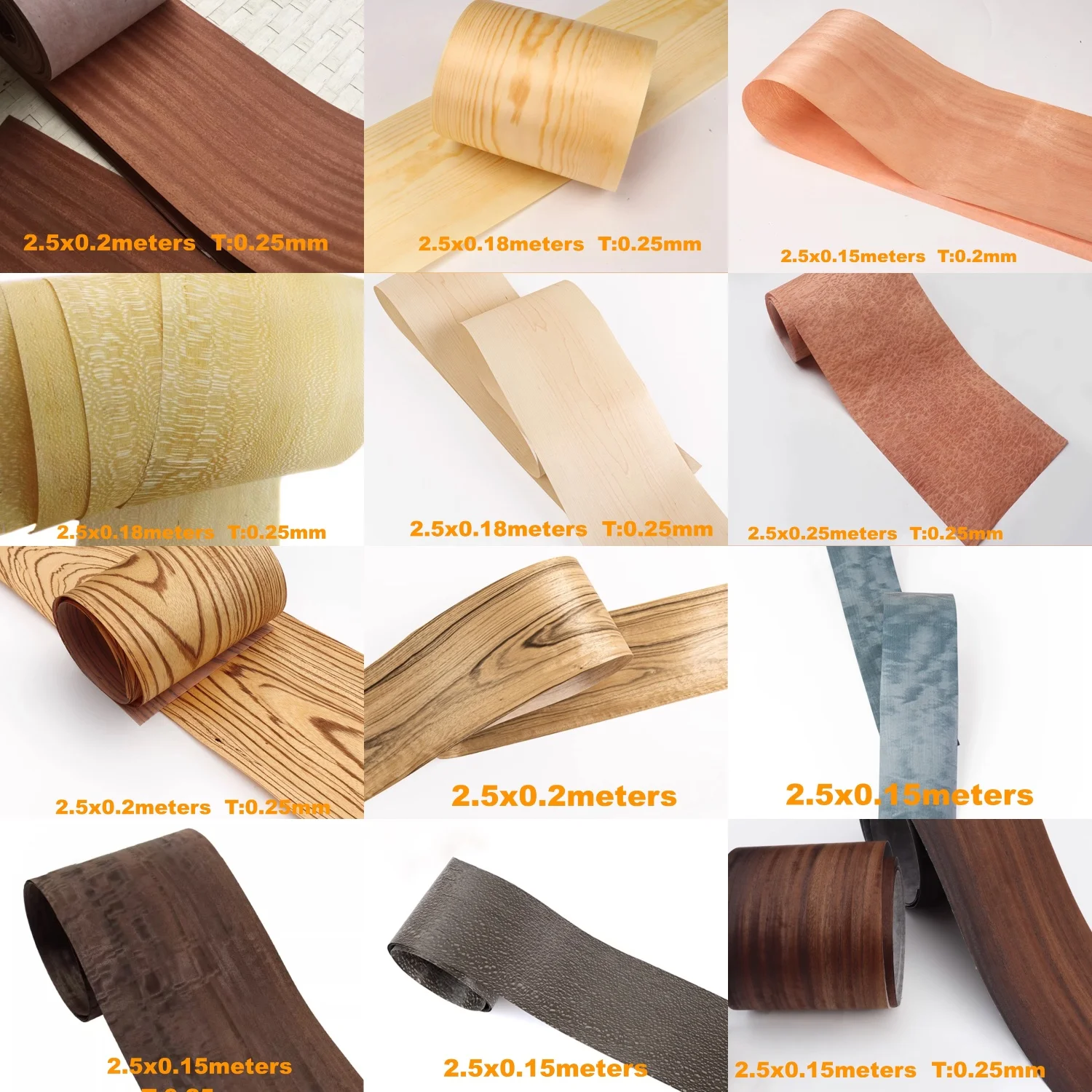0.2-0.25mm Natural Thin Wood Veneer Roll  White Oak Black Walnut Ebony Furniture Decorative Surface Board Panel Veener