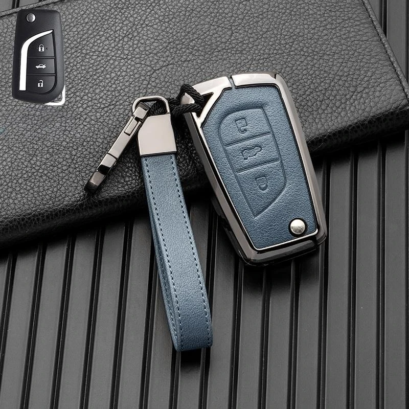 3 Buttons Alloy Leather Car Key Cover Case For Toyota Auris Corolla Avensis Verso Yaris Aygo Scion TC IM 2015 2016 Camry RAV4