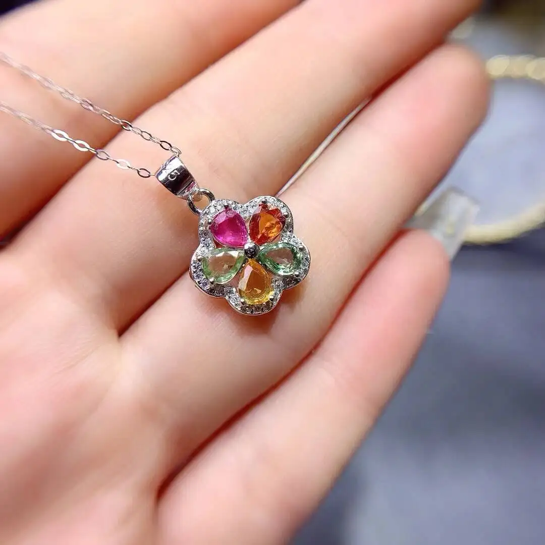 

KJJEAXCMY New Natural Women's Colored Sapphire Pendant 925 silver inlay Colorful and splendid Crystal pure fire flash explosion
