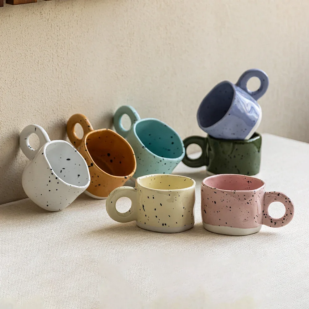 Korean Style Creative Ceramic Mugs Splash Ink Irregular Hand Made Handgrip Drinkware Couples Household Milk Coffee Mug Cups