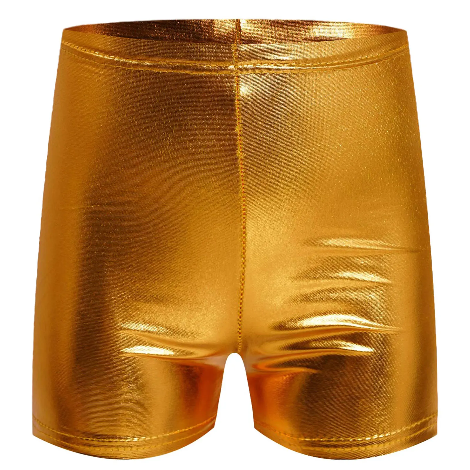 Unisex Kid Metallic Shiny Boxer Shorts Dance Gymnastics Yoga Sport Bottoms School Show Dancewear Swim Trunks Swimwear Sportswear