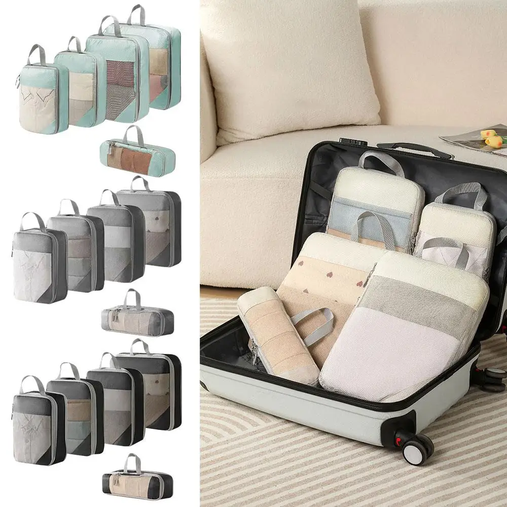 

Набор из 5 предметов, сумка для хранения, сумка-органайзер для багажа с сетчатой компрессией, портативная сумка, отдельная одежда, экономия места, дорожные сумки