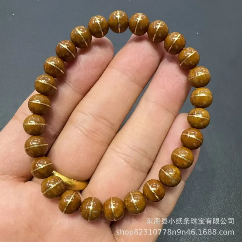Purple Gold Round , Old Style Polished , Solid Beads, Fortune Rat Buddhist Bead Bracelet