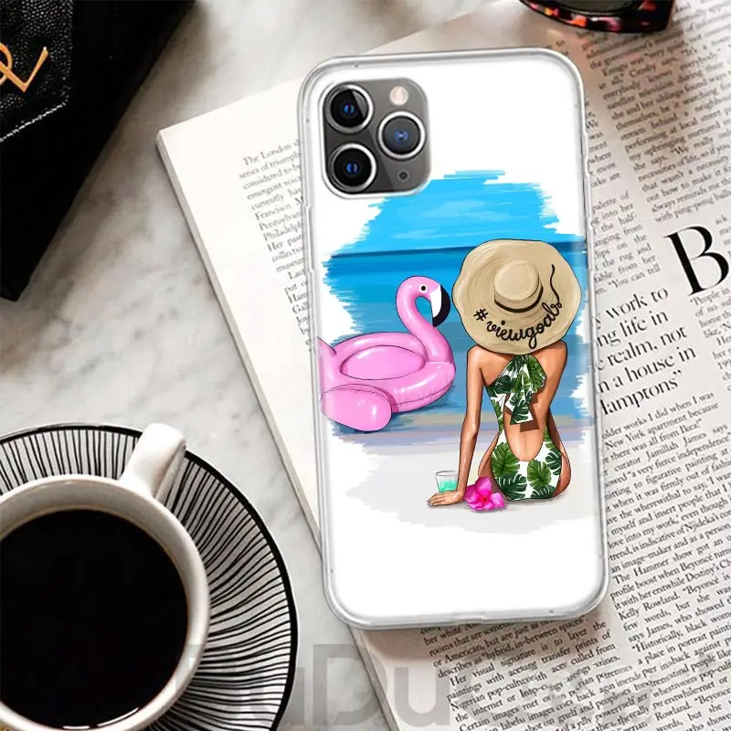 Girl Flamingo Summer Beach Cover For iPhone 16 15 14 13 12 11 Pro Max Apple Phone Case X XS 7 Plus 8 + Art Customized Print Shel