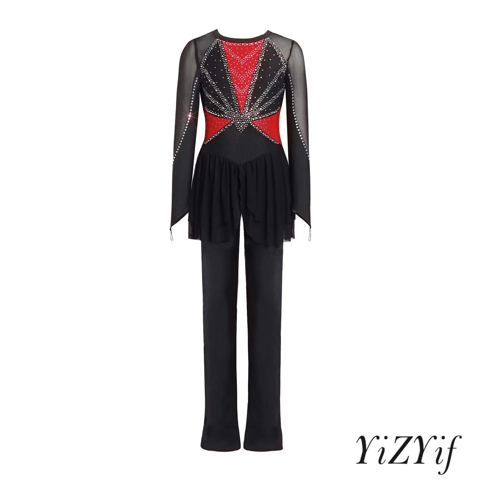 

Kids Girls Ballet Dance Performance Costume Long Sleeves Finger Holes Back Invisible Zipper Bodysuit Figure Skating Dancewear