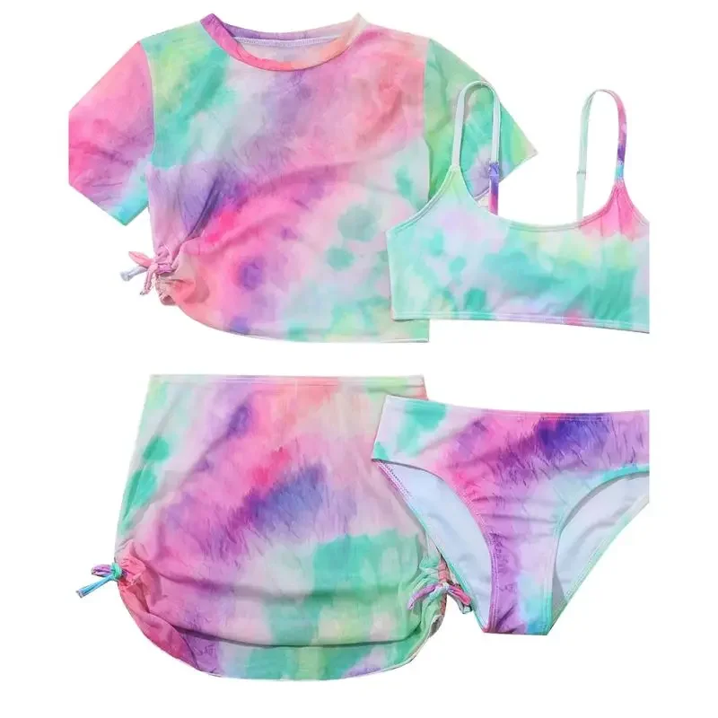 Разноцветные купальники для девочек от 7 до 14 лет, дышащие комплекты из 4 пляжных купальных костюмов, купальный костюм, праздничная пляжная одежда