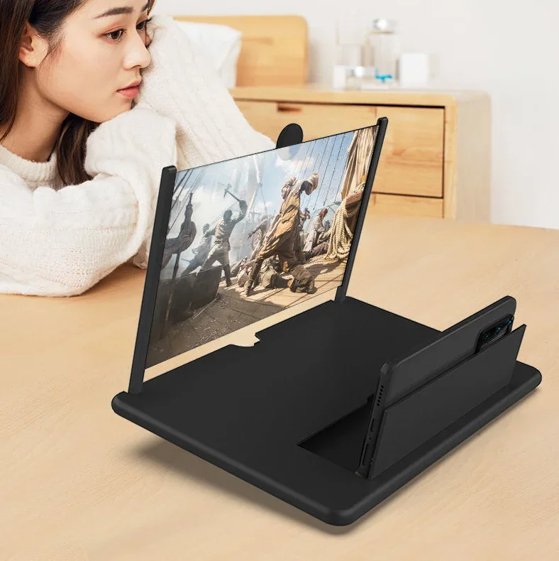 3D Phone Screen Magnifier HD Video Stand For Desktop 10 12 Inch Amplifier Bracket Holder Adjustable Foldable Viewing Accessories