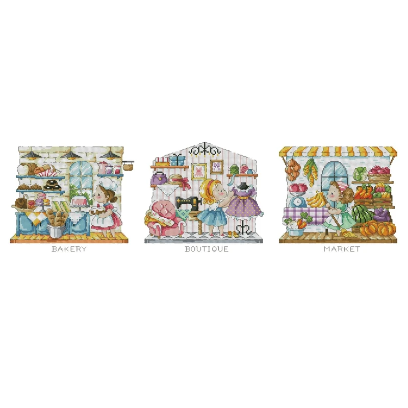 

Cross-stitch set for bakery decoration store: 28ct, 18ct, 14ct, 11ct. Optional printed fabric hand-embroidery material package
