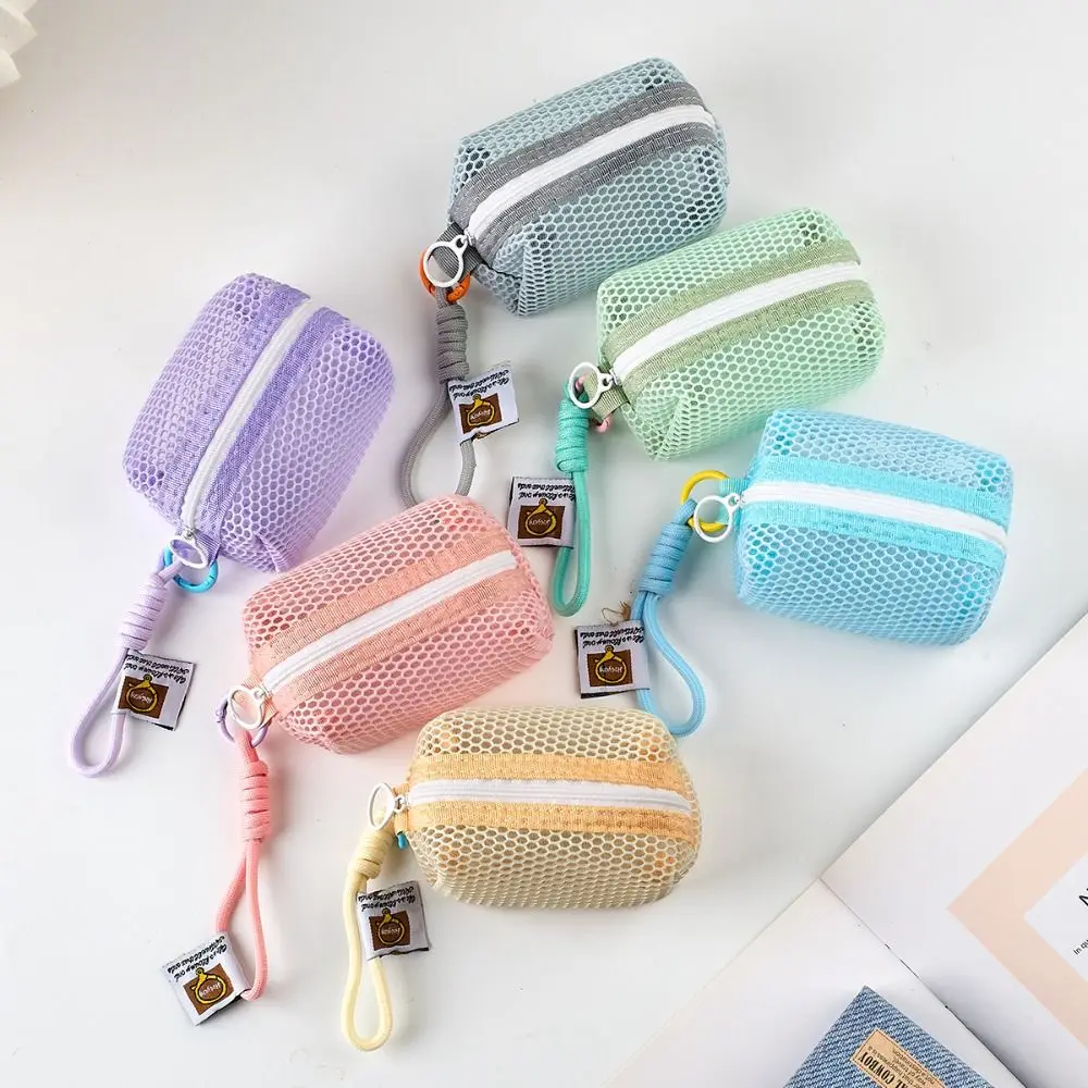 Portable Mesh Mesh Storage Bag Dopamine Color Large Capacity Coin Purse Organizer Handheld Cosmetic Bag