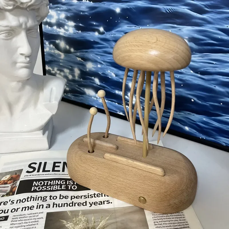 Wooden movable jellyfish kinetic craft figurines, hand-carved tabletop decorations, bulk supply to museums and retail gift