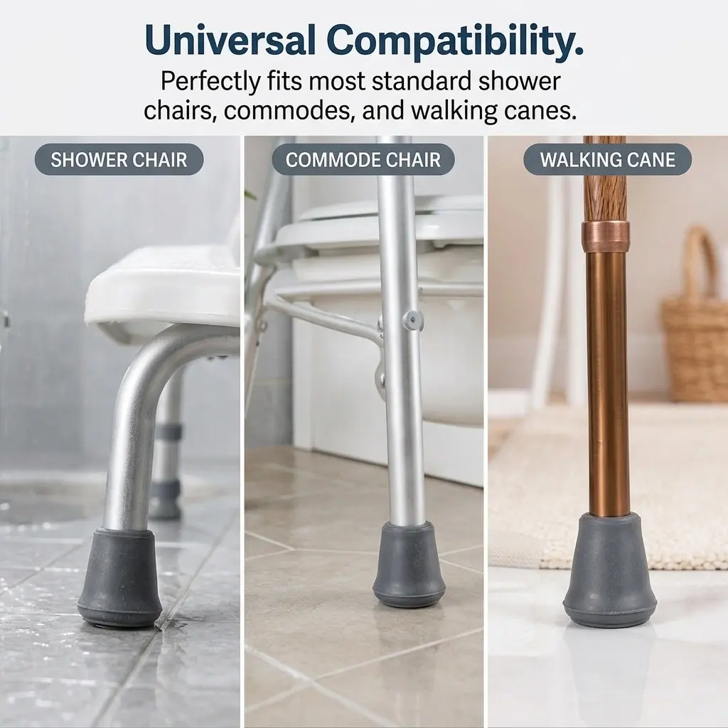 4Pcs Rubber Feet Replacement Shower Chair Pads Nonslip Caps for Shower Stool Toilet Chair Walking Cane Bath Replacement Parts