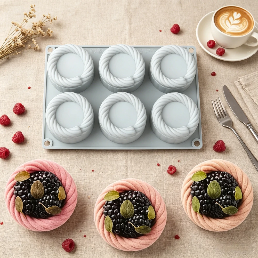 6-fach Seilblumenkorb Silikonform 3D Zylinder Mousse Kuchen Schokolade Dessert Pudding Backform DIY Handgemachte Kerzenform