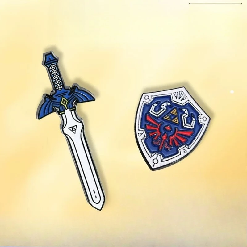Fantasy Sword & Shield Enamel Pin Set, 2pcs Metal Brooch for Backpacks Cosplay Badge Jewelry Gift for Fans
