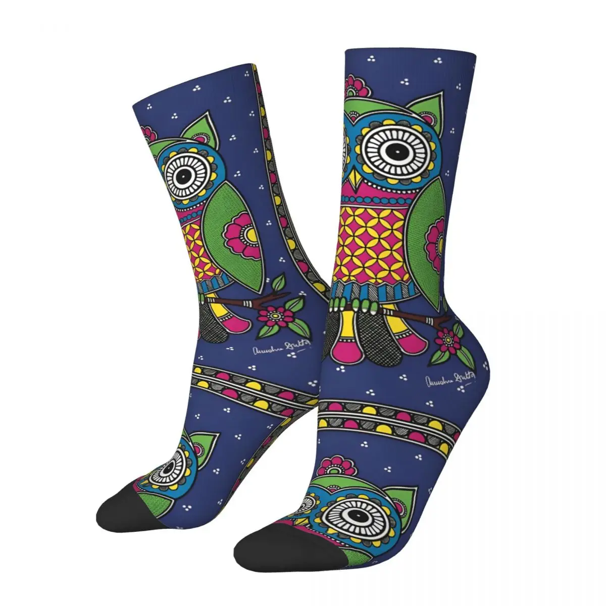 

Happy Men's Socks OwlIndian Folk Art Retro Harajuku Crew Sock Gift Pattern Printed